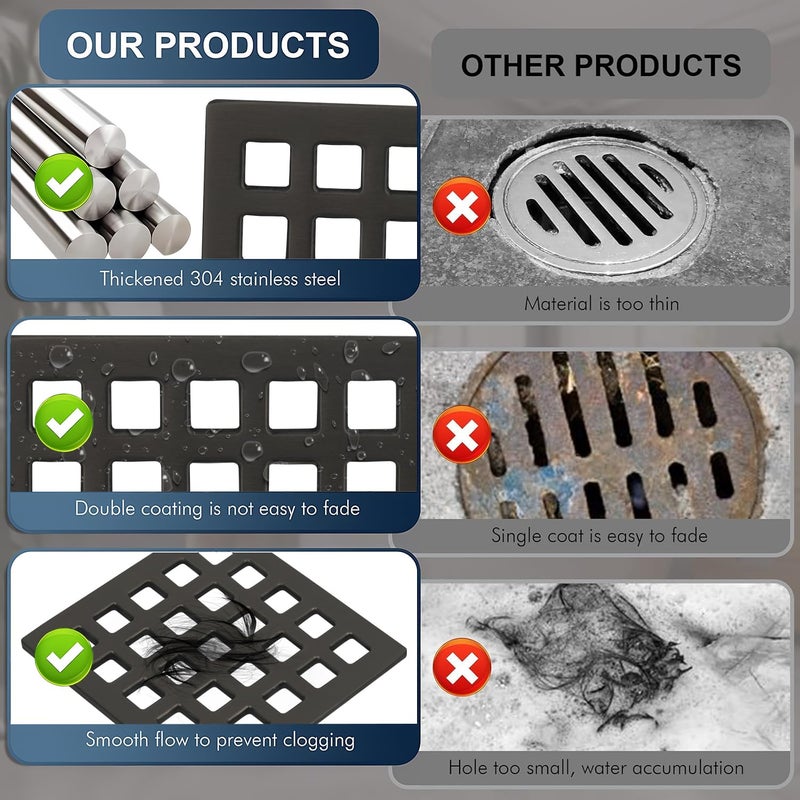 Uni-Green 3-3/4 inch Square Shower Drain Grate - 3.75" Matte Black Shower Floor Drain Cover Replacement - SUS304 Stainless Steel Hair Catcher/Drain Strainer for Bathrooms, Showers - Image 2